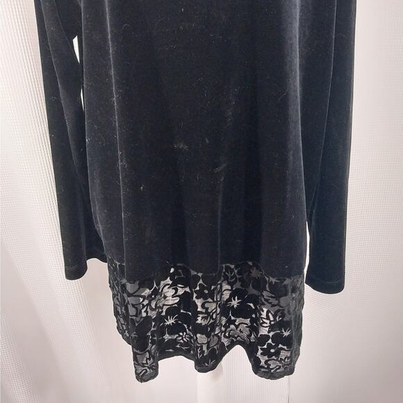 CAROLE LITTLE! YUMMY BLACK STRETCH VELVET, SHEER LACE EDGED TOP, SHIRT ! SZ 16 - Picture 4 of 8